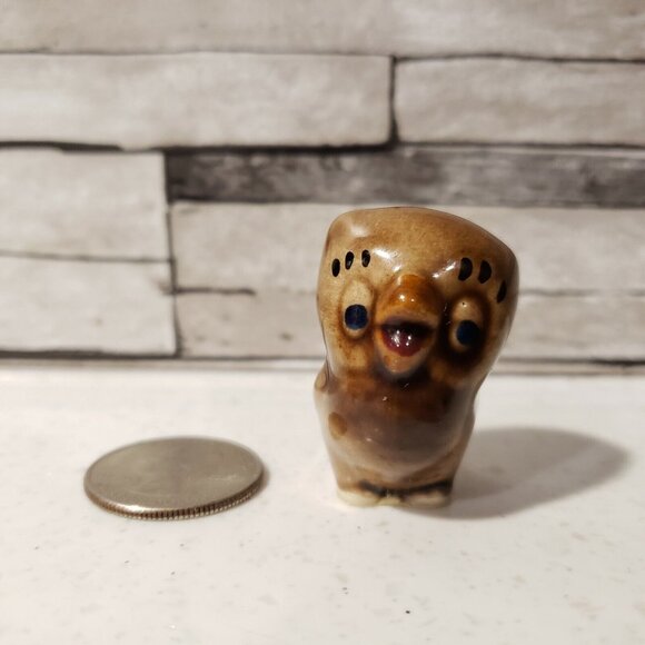 Vintage Anthropomorphic Brown Owl Figurine With Eyelashes Miniature Size - Picture 2 of 8